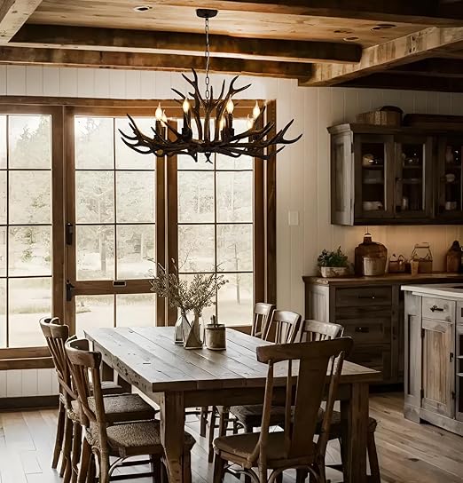 🦌✨ Rustic Antler Chandelier 💡🌿 | Cozy Lodge Lighting 🕯️🏡