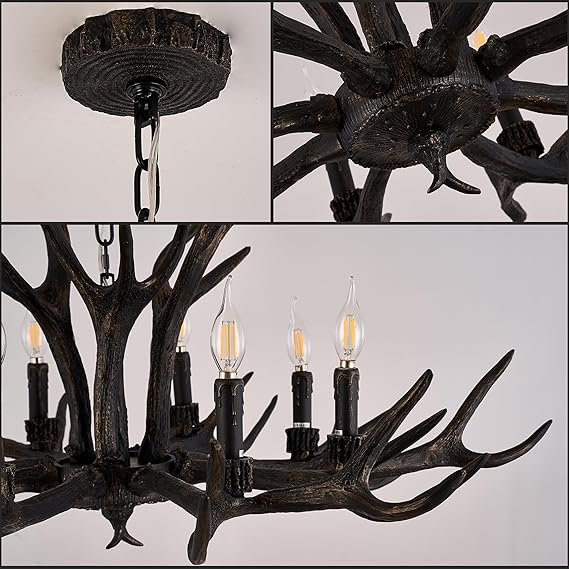 🦌✨ Rustic Antler Chandelier 💡🌿 | Cozy Lodge Lighting 🕯️🏡