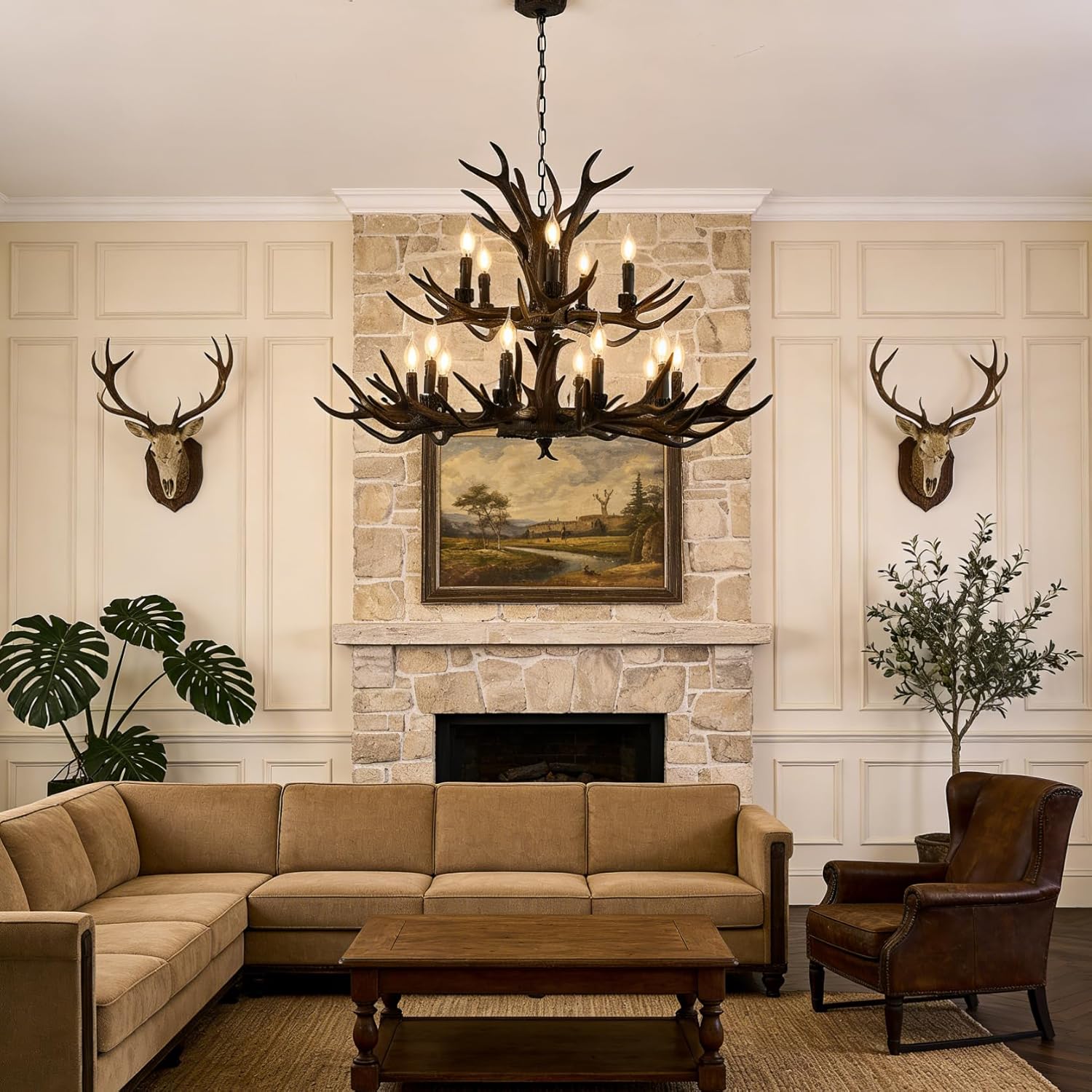 🦌✨ Grand Antler Chandelier 🌲💡 | Rustic Lodge Glow 🏡🕯️