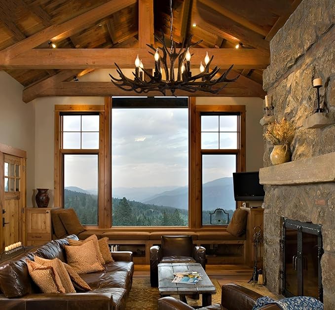 🦌✨ Rustic Antler Chandelier 💡🌿 | Cozy Lodge Lighting 🕯️🏡